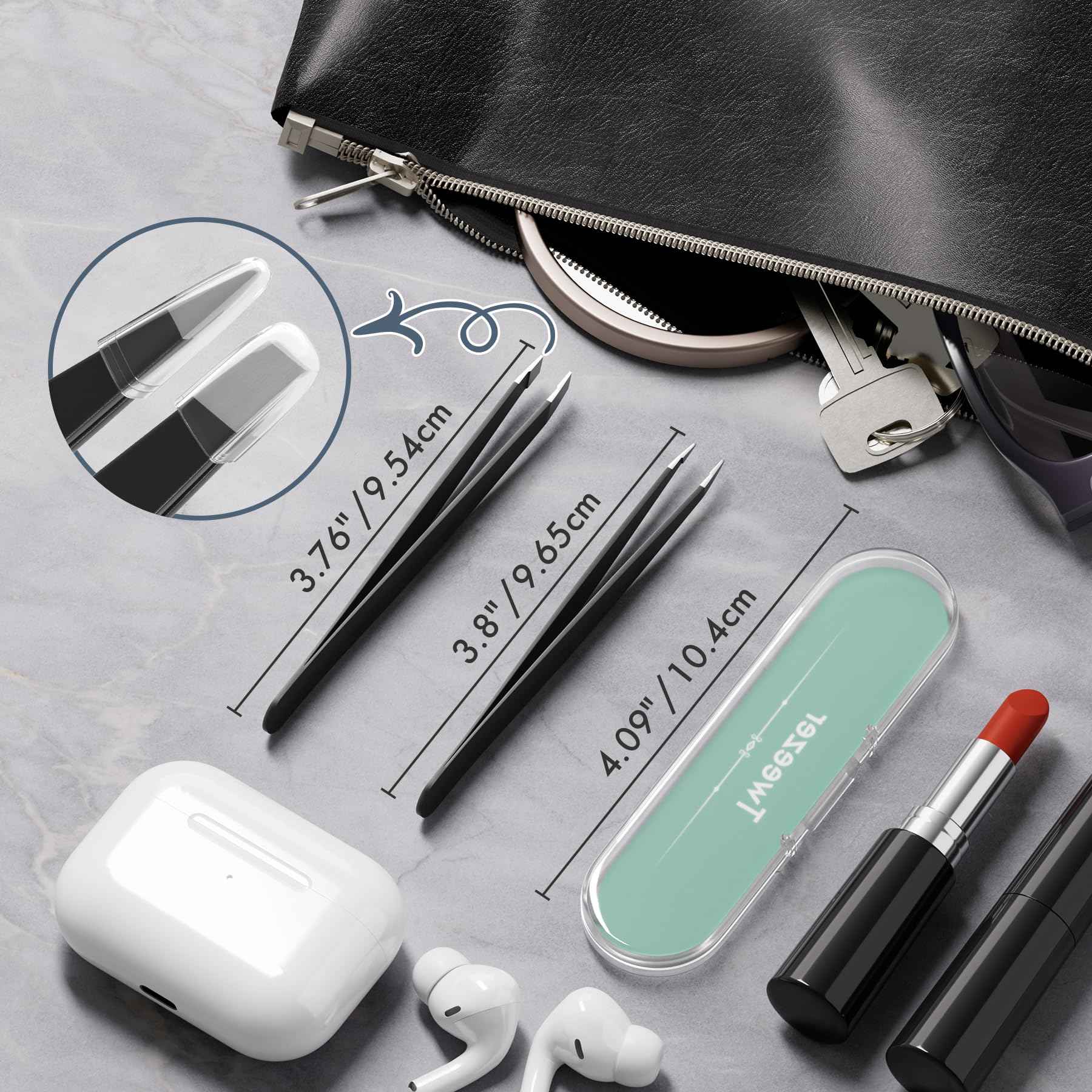 EZ2LIVE Tweezers for Women Facial Hair, Slant & Point Tip 2 Pack Eyebrow Tweezers for Men, Professional Tweezer Set Stainless Steel Precision Tweezers for Eyebrows, Splinter, Ingrown Hair Removal