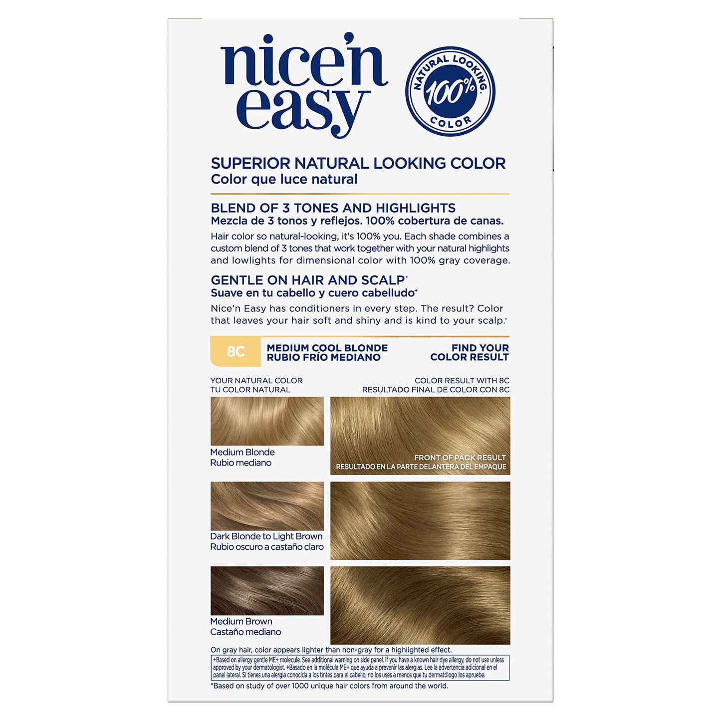 Clairol Nice'n Easy Permanent Hair Dye, 8C Medium Cool Blonde Hair Color, Pack of 3