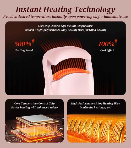 MZYMZYD Heated Eyelash Curler, Eyelash Curlers with 10S Quick Heat-Up, 2 Temp Settings, 3S Styling & 24H Long-Lasting Natural Curl, Type-C Recharge, Mini Electric Eyelash Curler for Travel - Pink