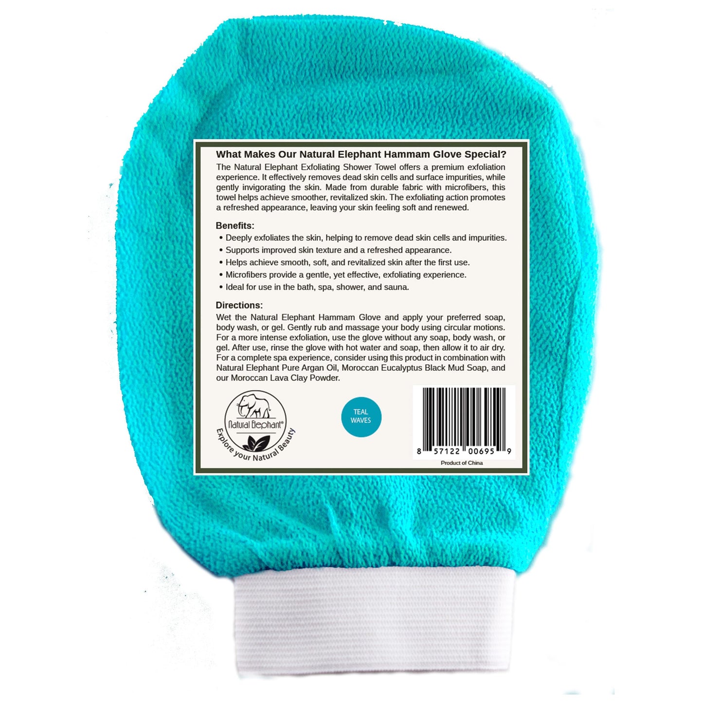 Natural Elephant Exfoliating Hammam Glove (Black, Lilac, Teal, Orange, and Brown (Pack of 5))