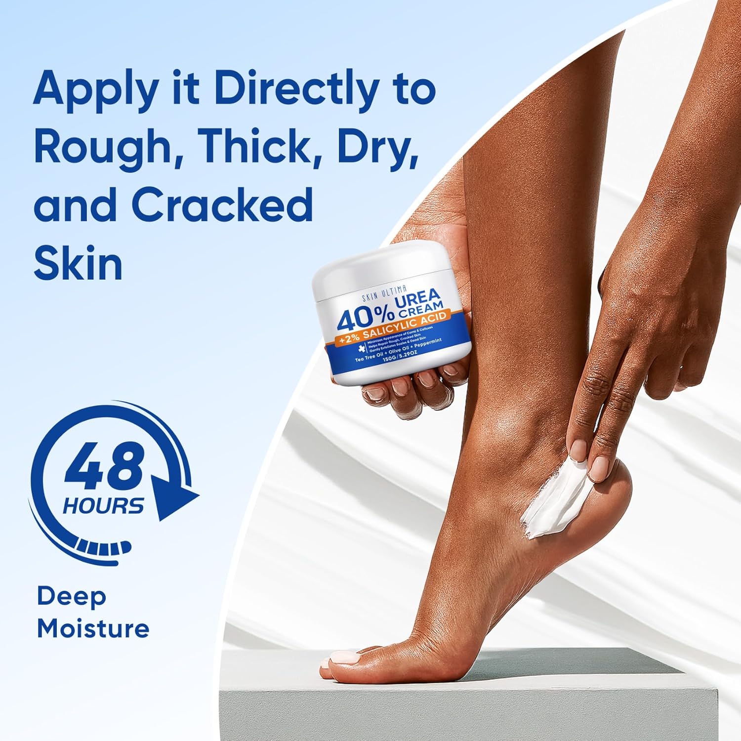 Urea Cream 40 Percent Plus 2% Salicylic Acid, 40% Urea Cream for Feet Maximum Strength, Foot Cream for Dry Cracked Feet, Heels, Knees, Hands & Elbows, Intensive Repair & Moisture, 5.29 oz