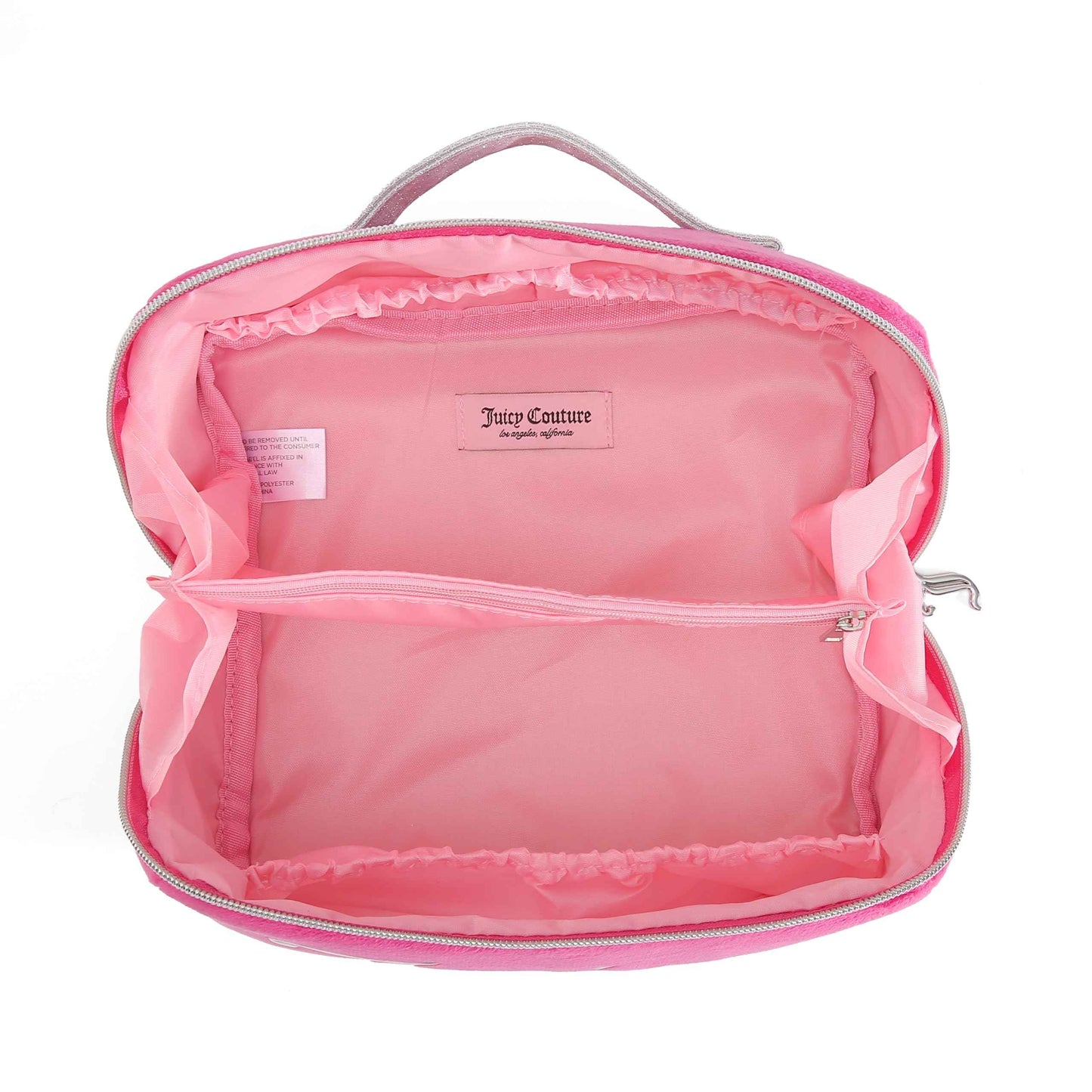 Juicy Couture Hot Pink Makeup Bag Cosmetics Organizer Travel Essentials Diagonal Loaf Velour Large Logo