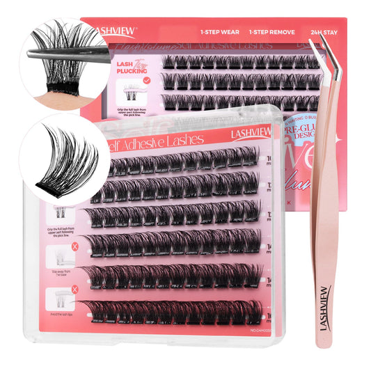 LASHVIEW Self Adhesive Lashes Clusters Eyelashes,Press on Lashes Individual Lash Extension Kit with Lash Tweezers,No Glue Needed Self Adhesive DIY Eyelash Extension Kit 72pcs 10-16mm(Z02)