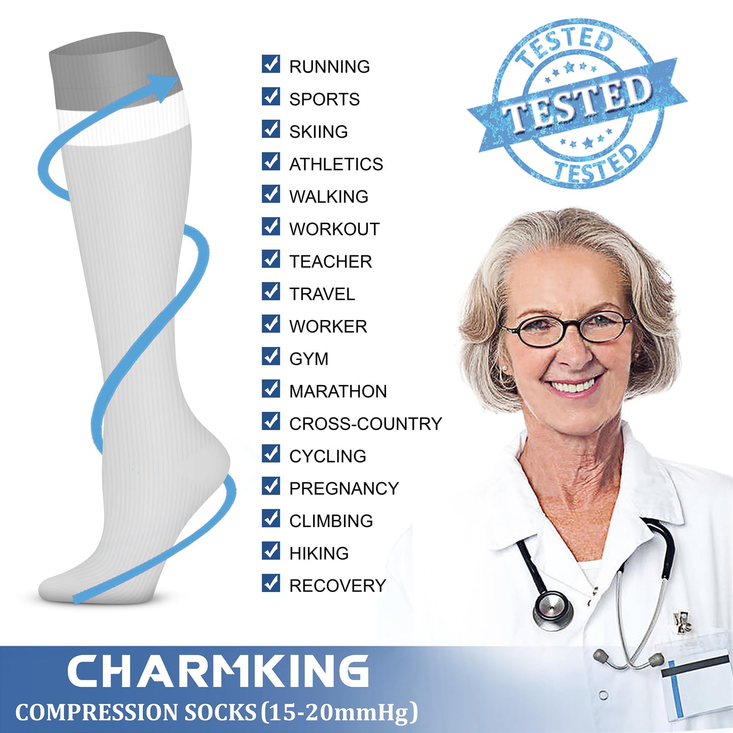 CHARMKING Compression Socks for Women & Men Circulation (3 Pairs) 15-20 mmHg is Best Athletic for Running, Flight Travel, Support, Cycling, Pregnant - Boost Performance, Durability (S/M, Multi 68)