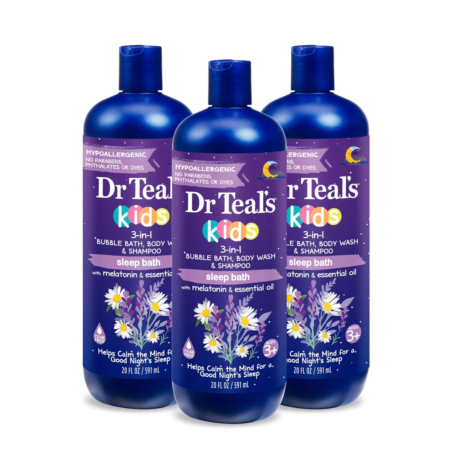 Dr Teal's Sleep Spray with Melatonin & Essential Oil Blend, 6 fl oz (Pack of 3) & Kids 3-in-1 Sleep Bath: Bubble Bath, Body Wash & Shampoo with Melatonin & Essential Oil, 20 fl oz (Pack of 3)