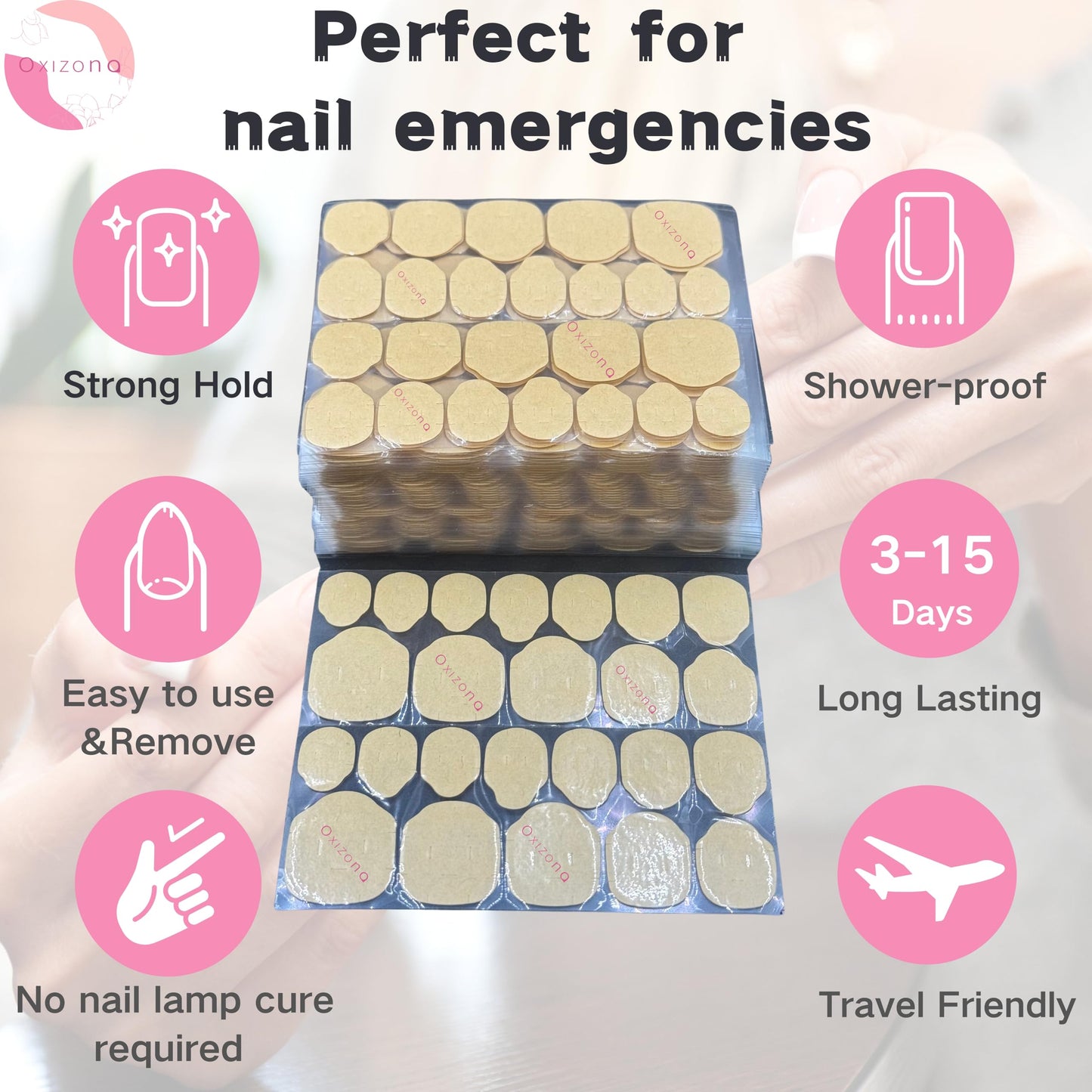 OXIZONA Nail Adhesive Tabs Strong Nail Glue Stickers for Press Ons Nails Waterproof Breathable Jelly Double Sided Adhesive Nail Tabs 10 Sheets（240 pcs）