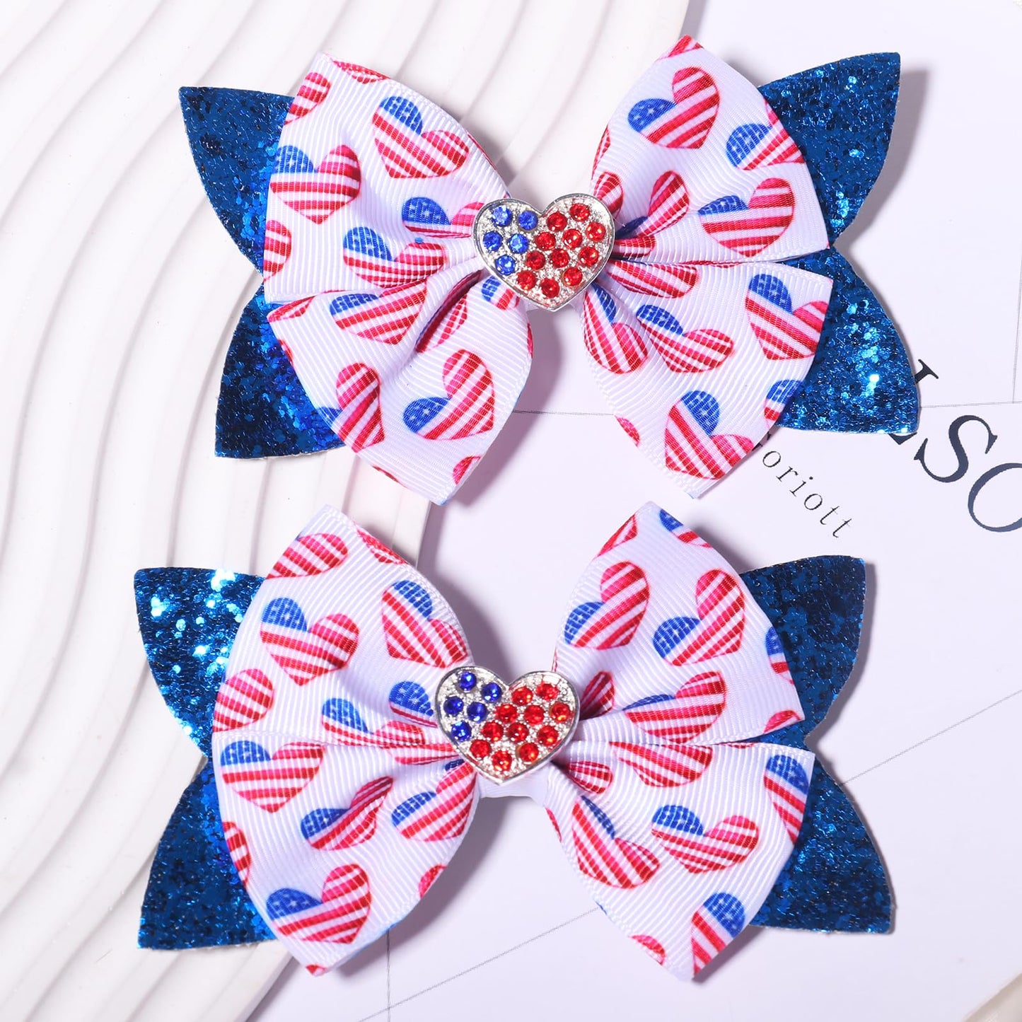 4th of July Bows Hair Clips, 4th of July Hair Accessories for Women Girls 2Pcs Patriotic Bows Hairpins Blue Sequins Barrette Red White and Blue Accessories