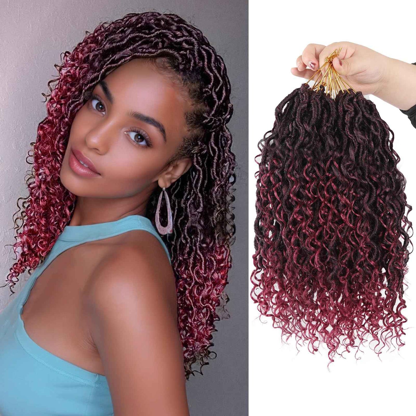 Sosihua Goddess locs crochet hair, 9 packs soft boho faux locs with curly ends bohemian crochet dreads for black women(14Inch,#Tbug)