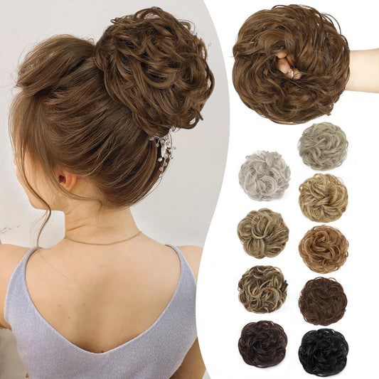 HMD Messy Bun Hair Piece Wavy Curly Scrunchies for Women Hair Bun Hair Piece with Elastic Band Scrunchies Stretchy Fluffy Chignon Ponytail Hairpieces Updos for Women（10#）