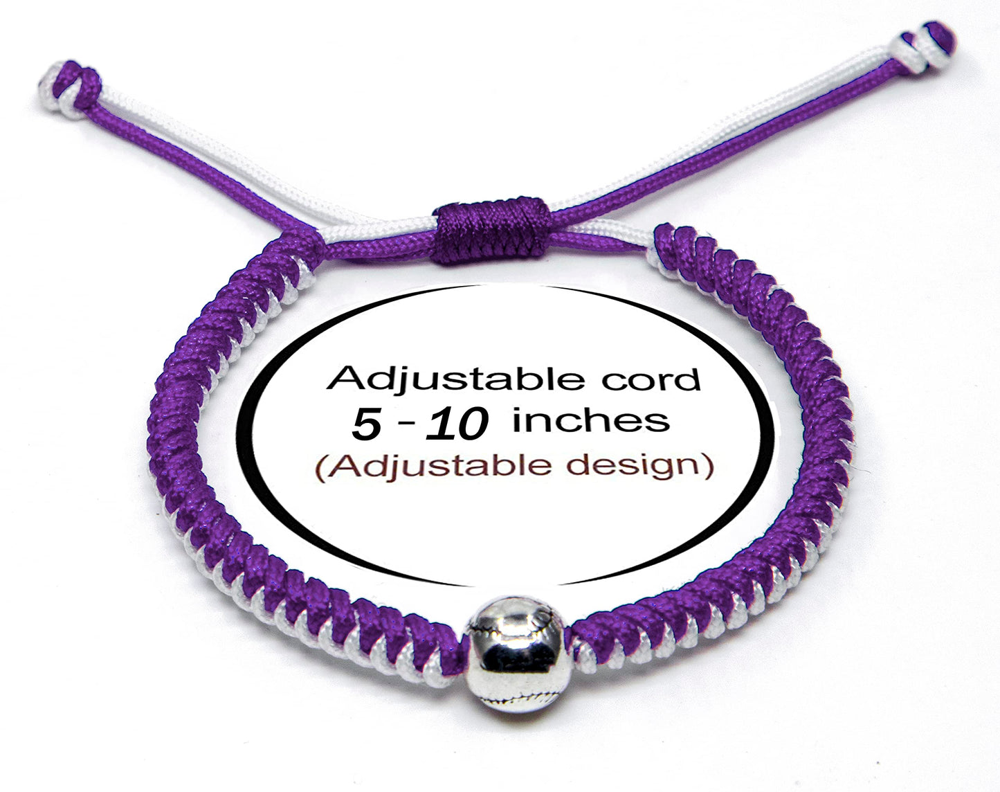 Handmade Braided Bracelets Baseball Gifts for Boys Adjustable Wristbands with Baseball Beads, Inspirational Baseball Bracelets for Girls Teens Adults (purple 2PCS)