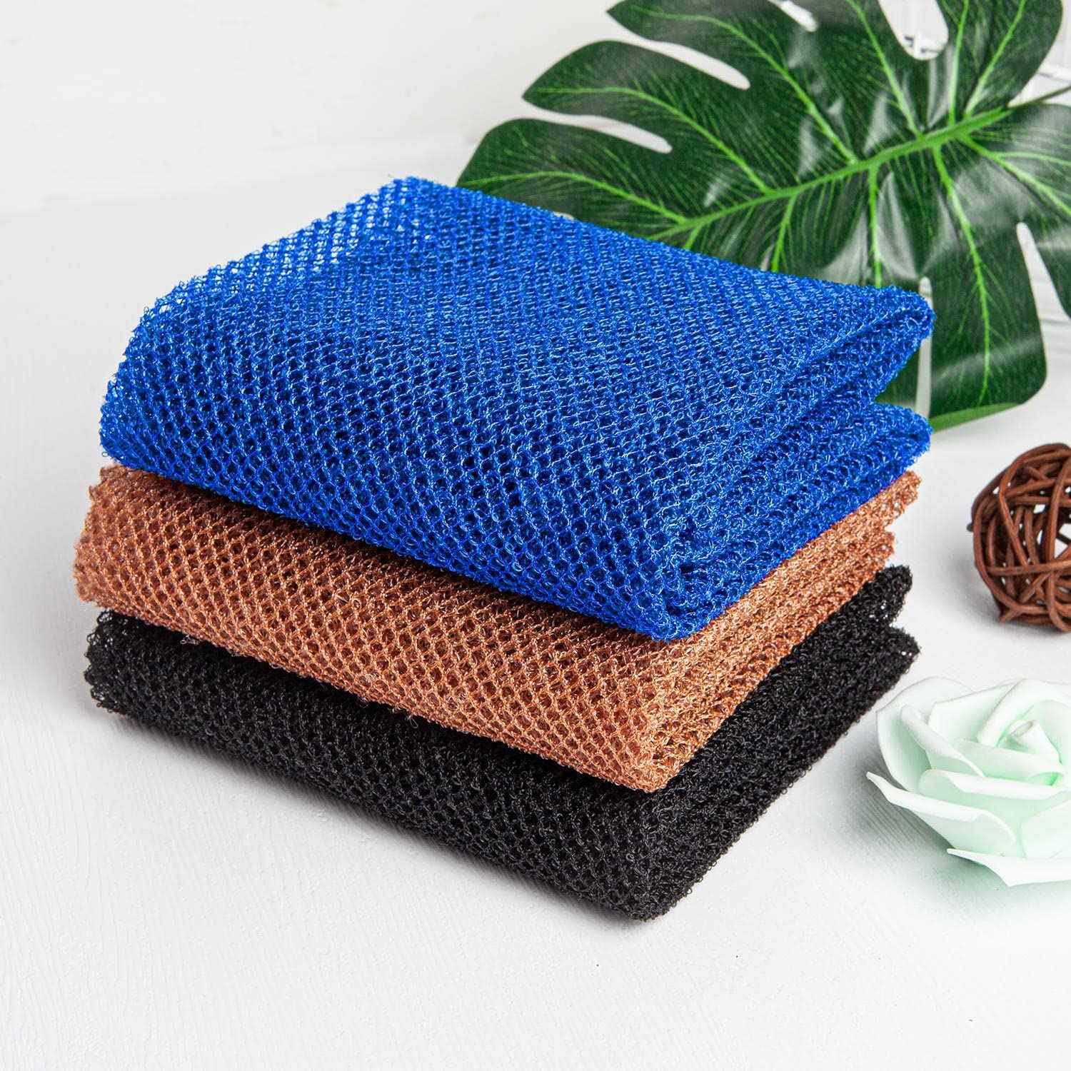 TUZIER African Net Sponge 3 Pieces African Exfoliating Net African Bath Sponge Scrubbing Rag Net African Wash Shower Long Net Body Scrubber
