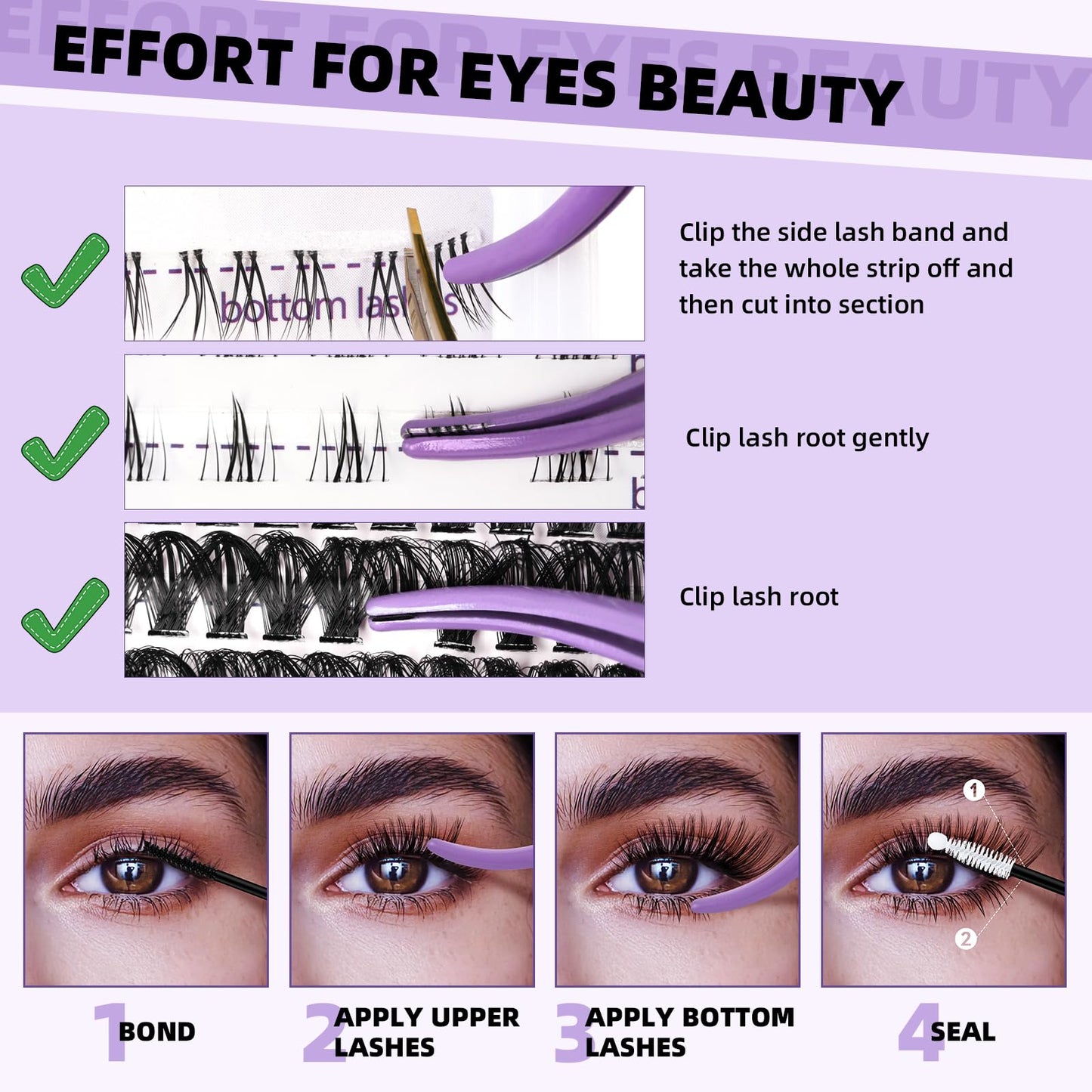 Lash Clusters with Bottom Lashes 10-18mm 50D D Curl Lash Clusters Individual Lashes Cluster Eyelash Clusters Wispy with 2 Styles Bottom Lash Extension DIY Lash Extensions at Home (50D-D-MIX10-18)