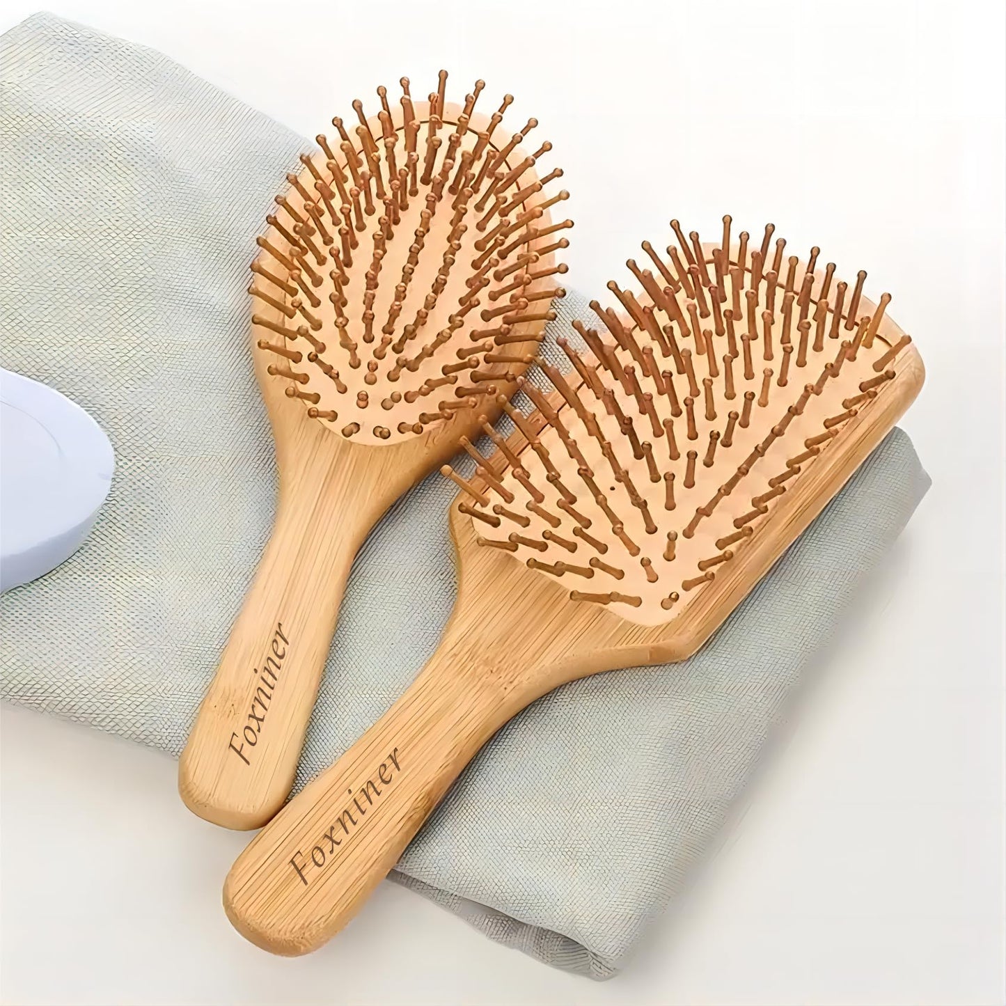 Foxniner Bamboo brush,bamboo hair brush,wooden hair brush,Eco Friendly Paddle Hairbrush for Women Men and Kids Make Thin Long Curly Hair Health and Massage Scalp· (-Bamboo Hair Brush Set+1xcomb)