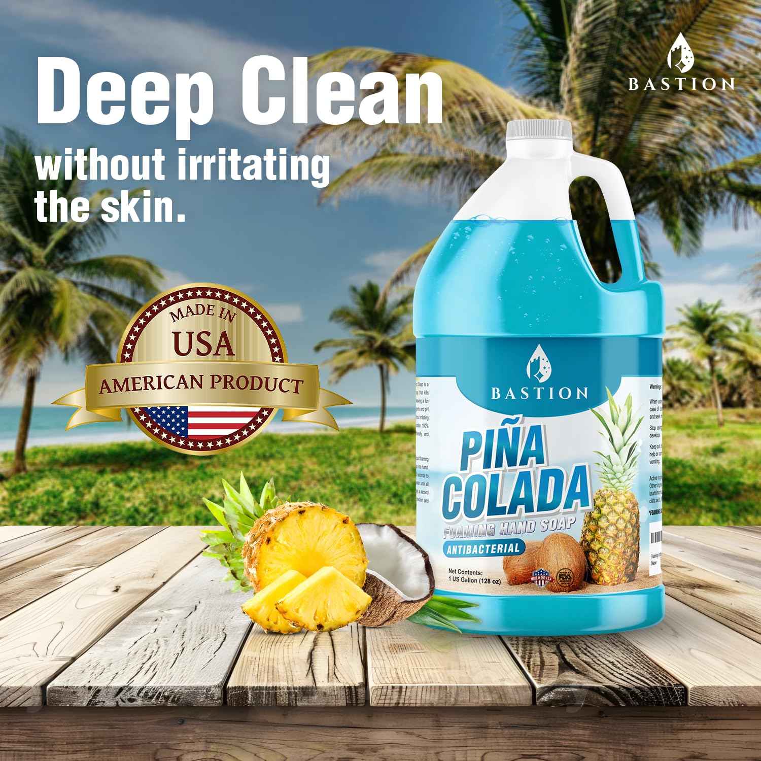 Bastion Foaming Antibacterial Hand Soap Refill – Pina Colada Scent, 1 Gallon (128 oz) – Bulk Moisturizing Hand Wash for Home, Office, Kitchen, Bathroom – Kills Germs, Softens Hands