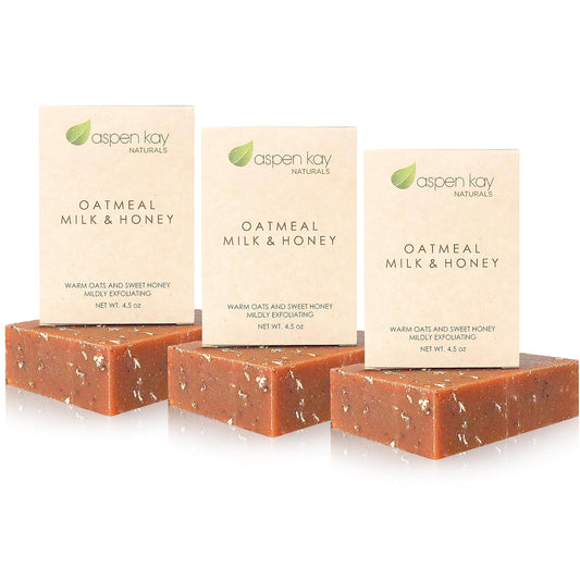 Aspen Kay Naturals Handmade Oatmeal Soap Bar for Face & Body – Made with Organic Raw Honey, Goats Milk, Organic Shea Butter - Exfoliating Soap – For All Skin Types - Made in the USA 4.5 oz