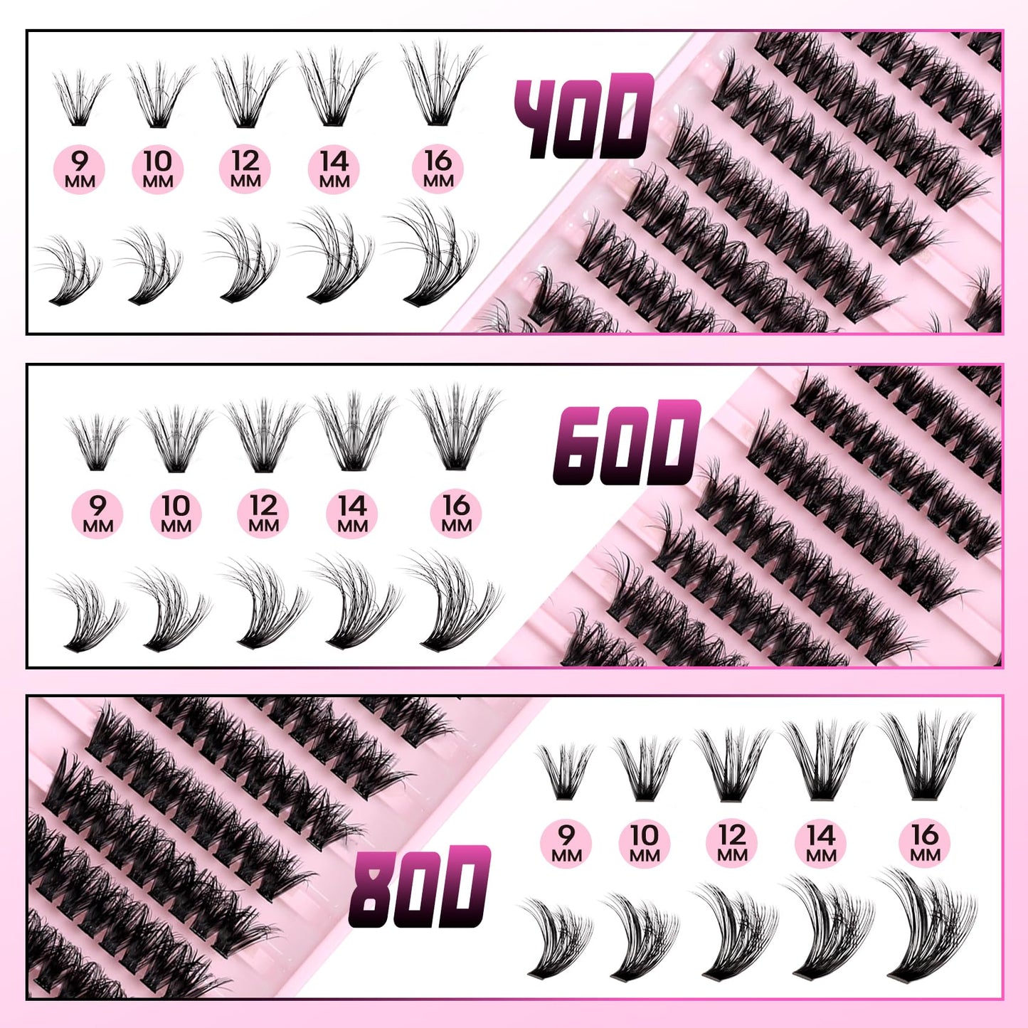 Veleasha Lash Clusters Fluffy Individual Lashes Cluster Eyelash Extensions Cluster Lashes Wispy DIY Eyelash Extension at Home Pestañas Pelo a Pelo (40D+60D+80D, 290PCS)