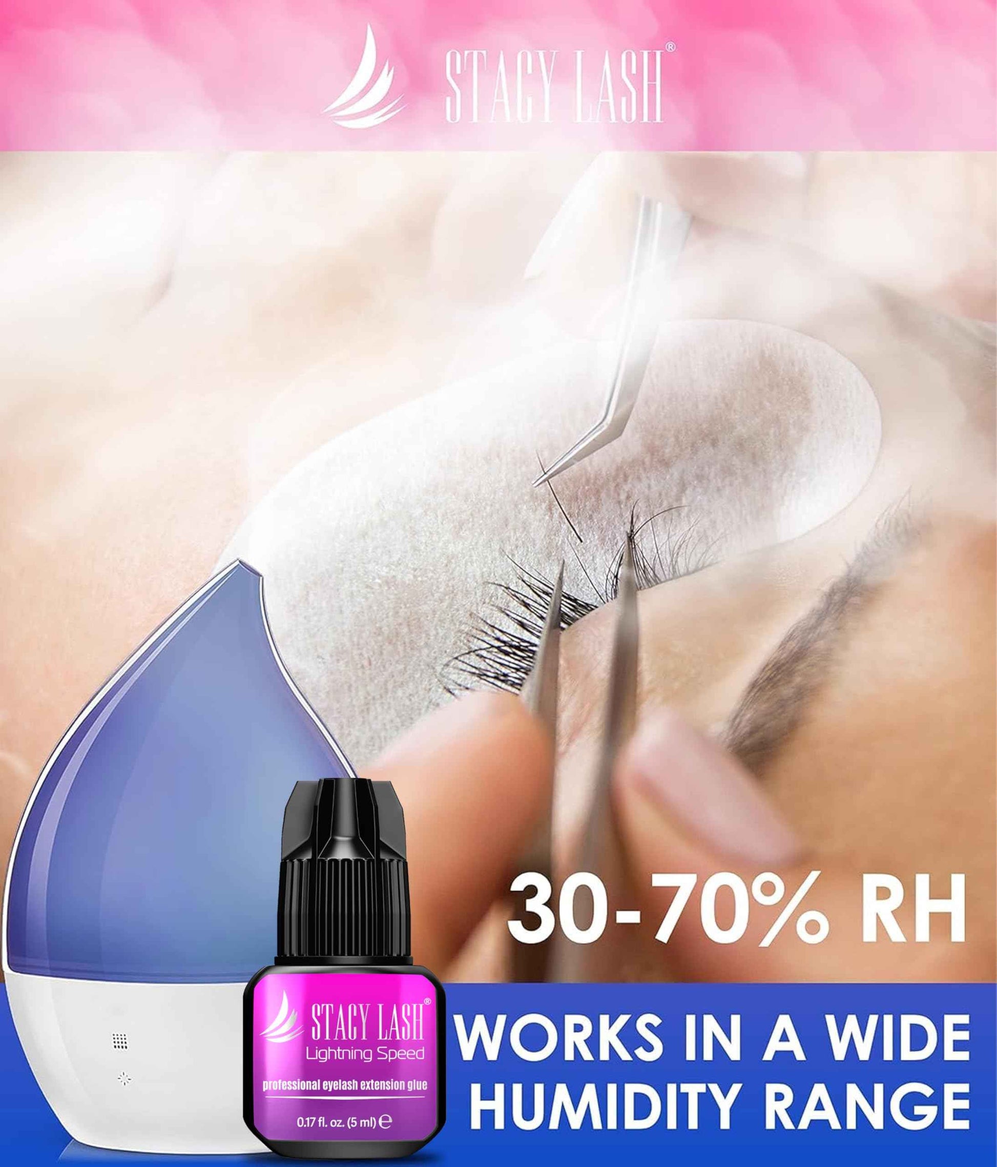 STACY LASH Lightning Speed Eyelash Extension Glue 5ml /0.17 fl.oz / 0.3 Sec Dry/Retention – 6-8 Weeks/Extra Strong Black Adhesive/Professional Supplies