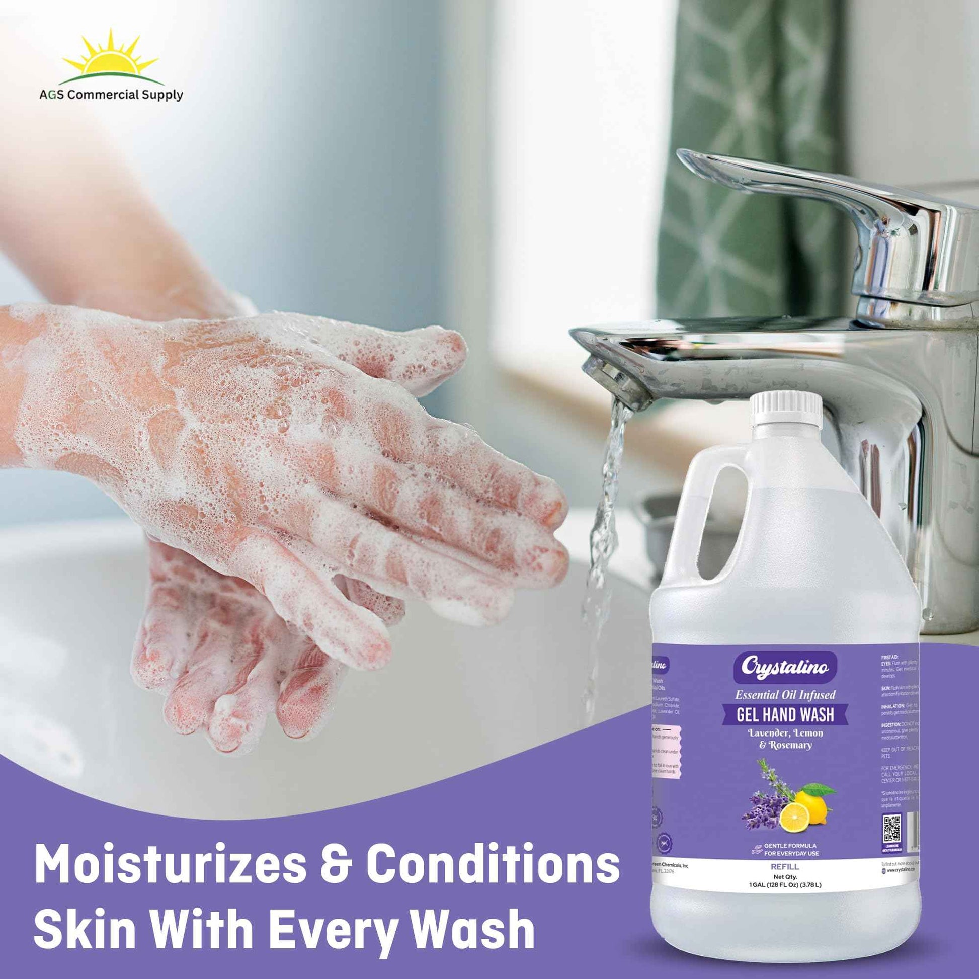 Crystalino Lavender Essential Oil Gallon Liquid Hand Soap Refill (1 Gal), Non-Toxic Bathroom Hand Wash Soap Bulk Non-Antibacterial, Jabon Para Manos, handsoap gallon bulk refill deals, 洗手液