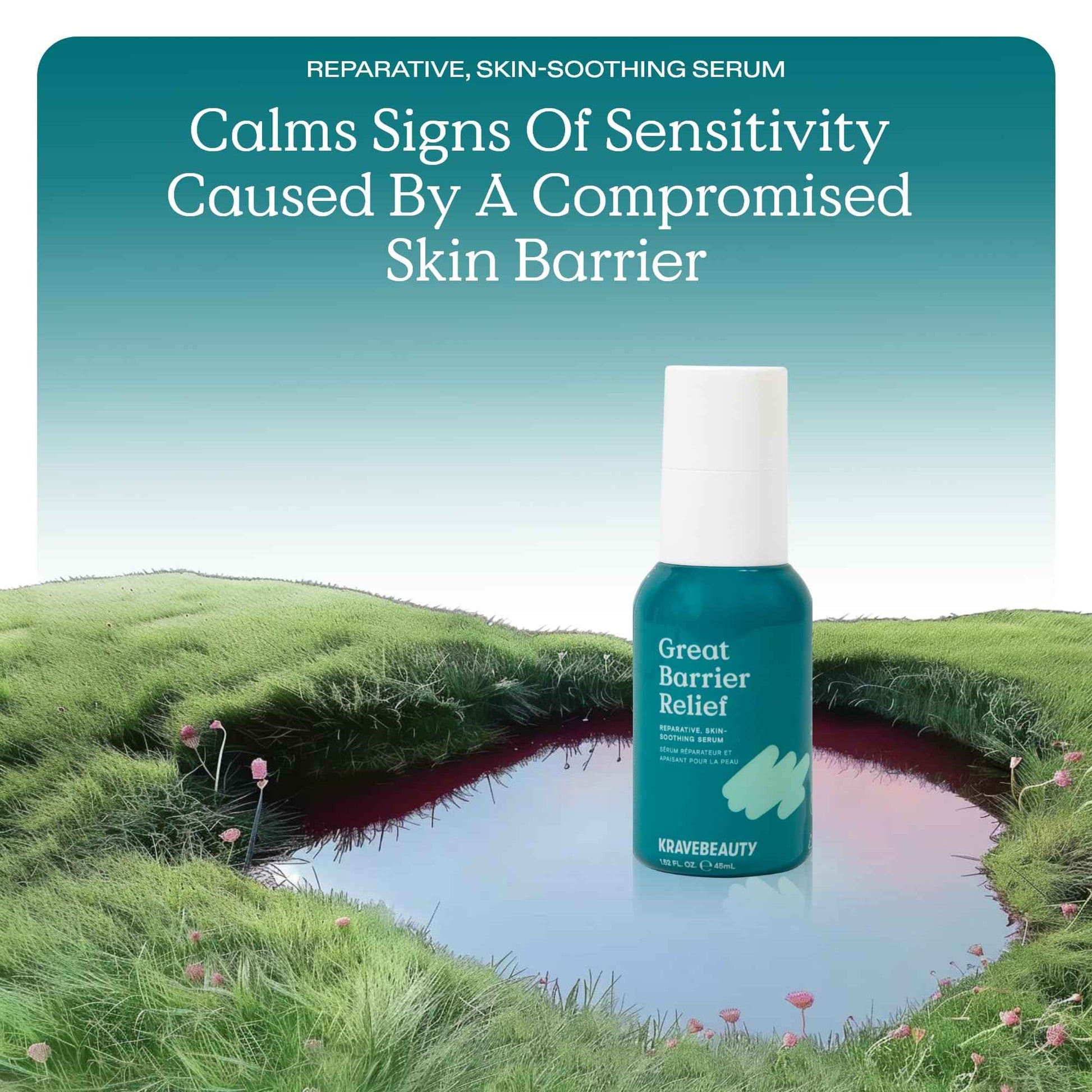 KraveBeauty Great Barrier Relief Serum – Korean-Inspired Barrier Repair Serum, Tamanu Oil, Soothes Redness & Hydrates, Vegan & Cruelty-Free, 1.52 fl oz