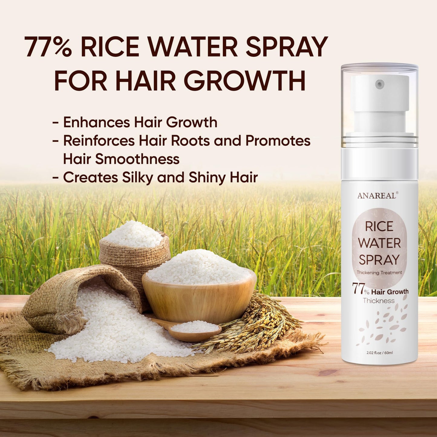 Rice Water for Hair Growth, Hair Growth Serum Women, Rice Water, Rice Water Spray, Rice Water for Hair, Rice Water Spray that can be used with Rice Water Shampoo and Conditioner, 60ml