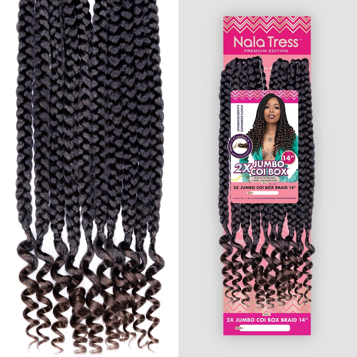 Janet Collection Crochet Braids Nala Tress 2X Jumbo Coi Box Braid 14" (3-pack, 27)