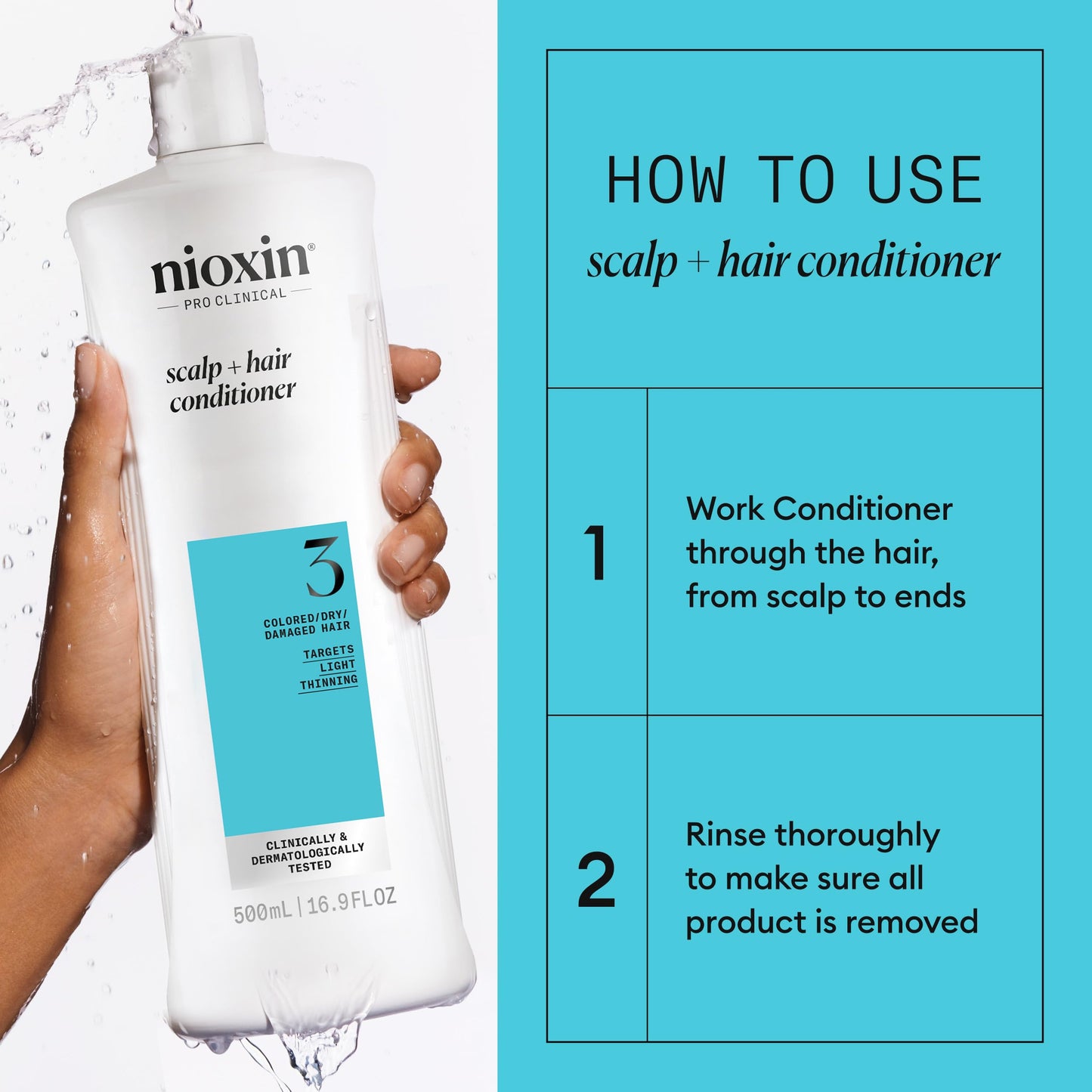 Nioxin System 3 Scalp + Hair Conditioner - Hair Thickening Conditioner for Damaged Hair with Light Thinning, 16.9oz