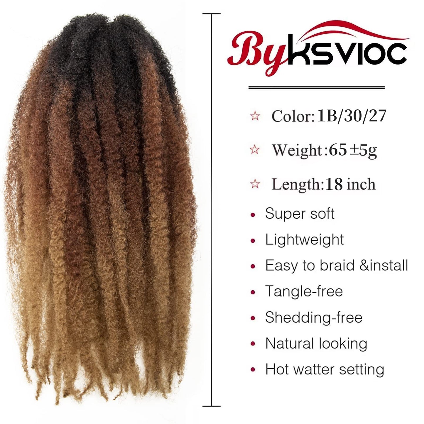 Marley Hair 18 Inch Marley Twist Hair Afro Twist Marley Braiding Hair for Faux Locs Crochet Hair Synthetic Hair Extensions(6Packs,1B/30/27, 18inch)