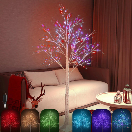 Fanshunlite Lighted Birch Tree, 6FT 18 Color Changing Lit Birch Christmas Tree with RGB Fairy Light, 120 LED Tree with 8 Modes and Timer for Holiday Home Party Wedding Indoor Outdoor Decoration