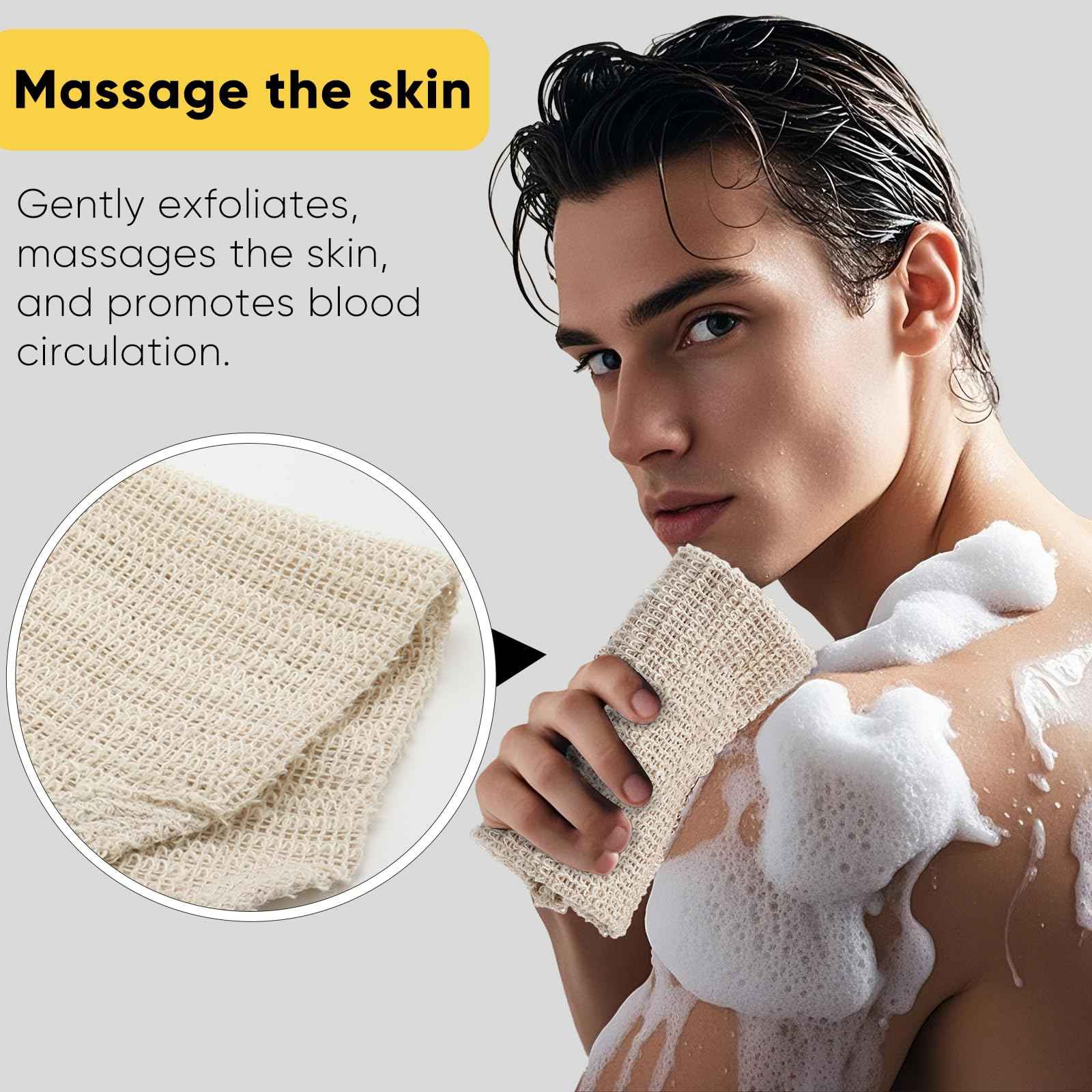 MARRASSA Natural Sisal & Ramie Exfoliating Body Scrubber for Shower with Handle（3 pcs） - Deep Cleanse Back Scrubber, Scrub Spa Tool for Glowing Skin & Whole Body Care (3pcs)