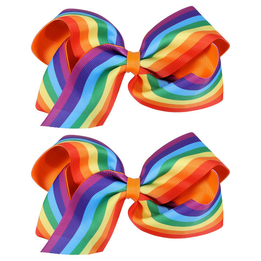 6 inch Big Rainbow Hair Bow Clips Hair Barrettes Alligator Hairpins for Girls Women Rainbow Pride Month Parade Outfit Decor Accessories Wedding Summer Holiday Gift