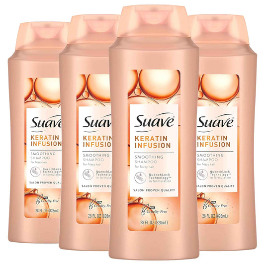 Suave Professionals Smoothing Shampoo For Dry Hair Keratin Infusion Hair Shampoo with 48-hour Frizz Control, 28 Fl Oz (Pack of 4)