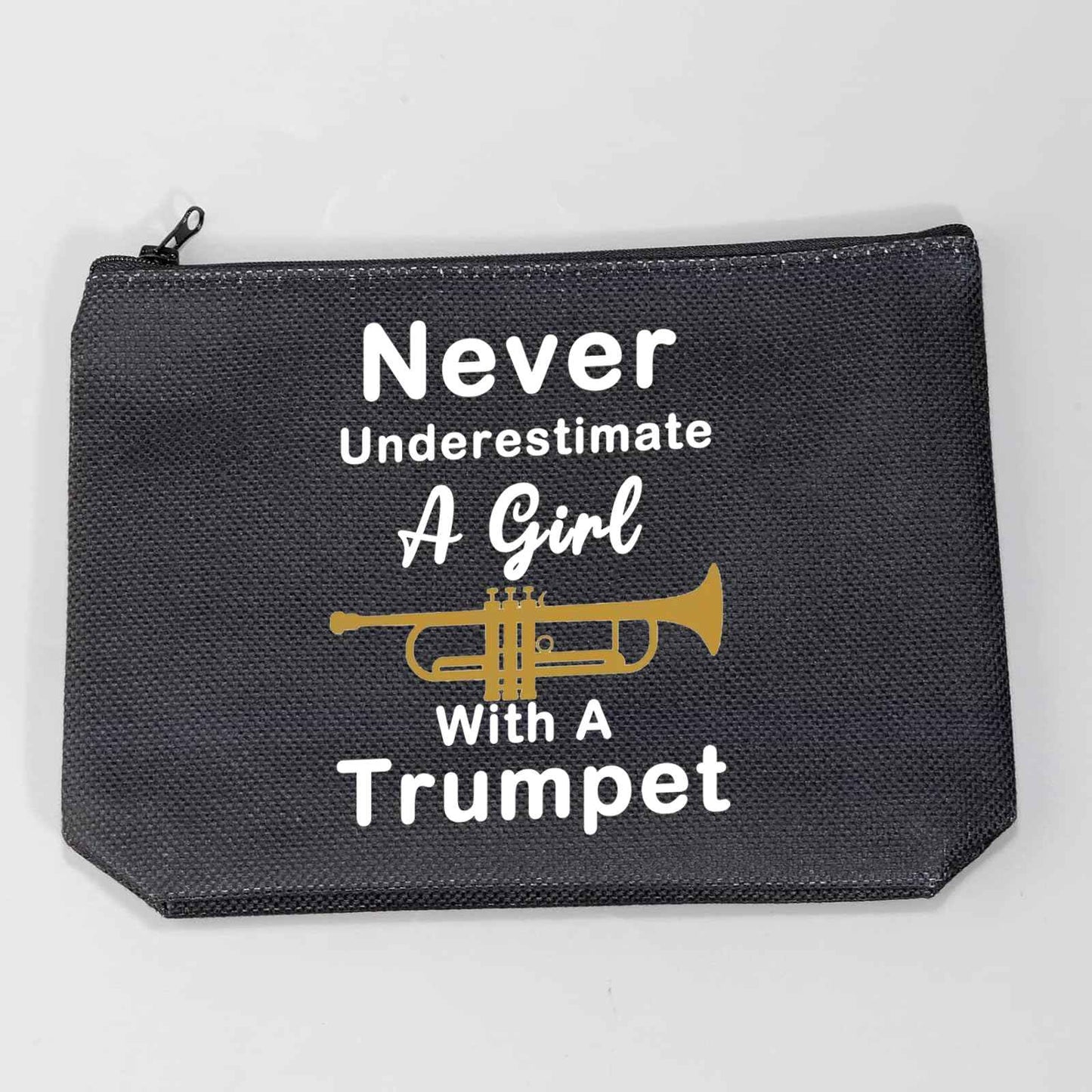 LELVO Funny Trumpet Gift Never Underestimate A Girl With A Trumpet Makeup Bags Trumpet Lovers Zipper Pouch (Girl With A Trumpet+black)