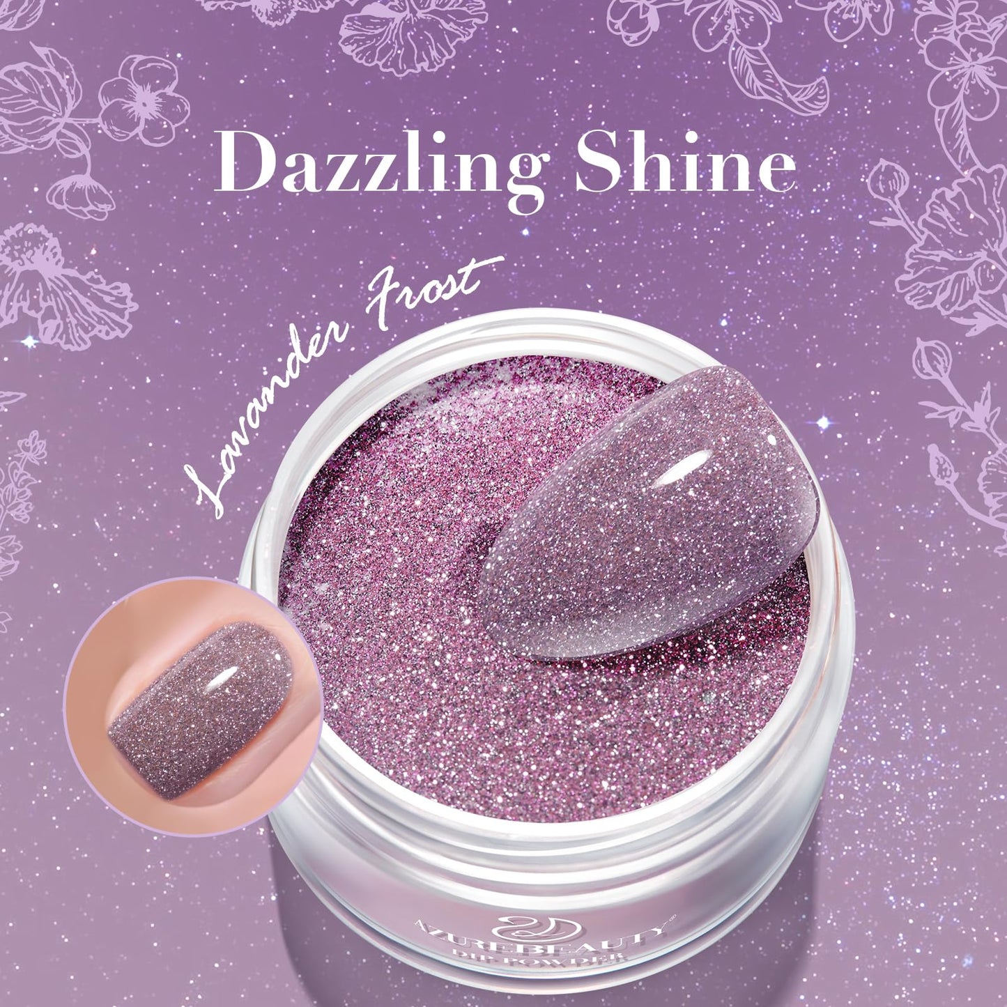 AZUREBEAUTY Glitter Purple Nail Dip Powder Colors 28 g/1oz Dipping Powder 2X Shining French Art Starter Manicure Beginner DIY Salon Home Gift Long Lasting Dip Nail Powder