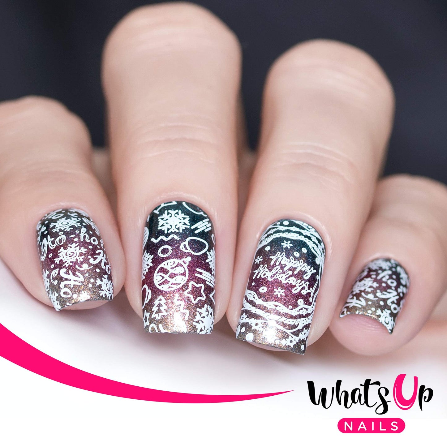 Whats Up Nails - B034 Deck The Nails Stamping Plate for Christmas Winter Nail Art Design