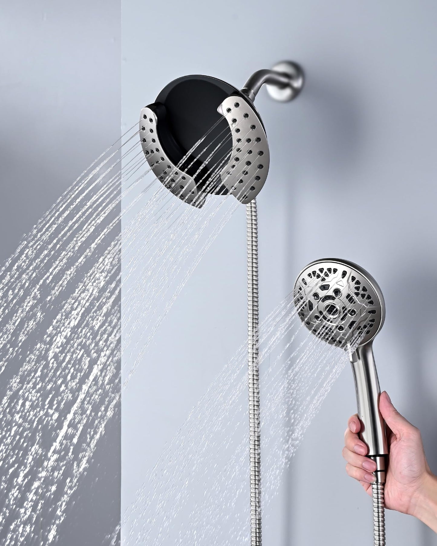 INAVAMZ Shower Heads with Handheld Spray Combo: 7.2" Rainfall Shower Head & Handheld Shower Head 2-IN-1 Shower Head with 60" Rotatable Stainless Steel Hose, Nickel