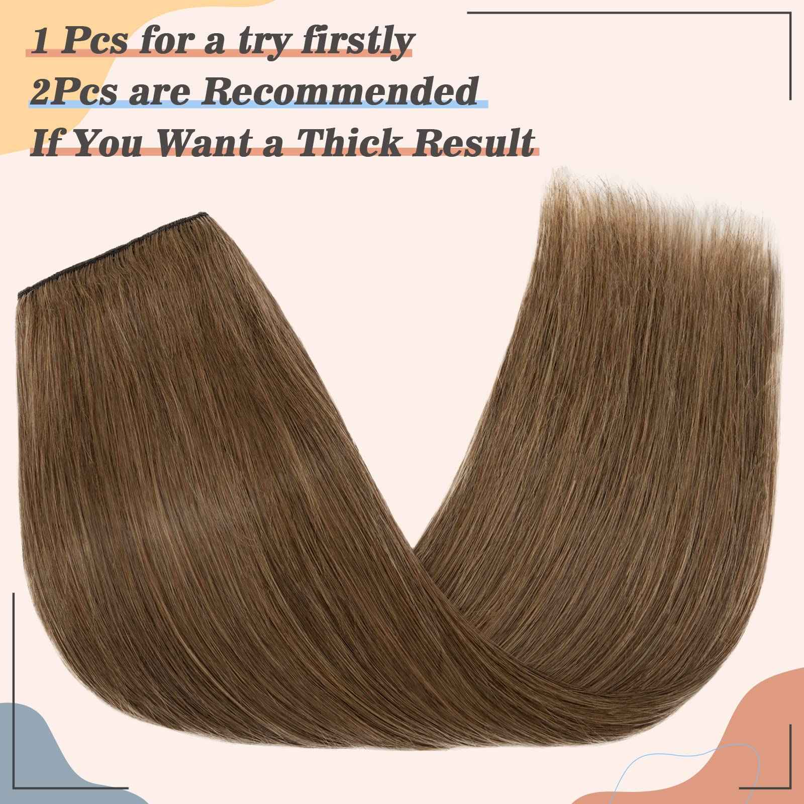 S-noilite Clip in Human Hair Extensions - 100% Real Human Hair, One Piece/5 Clips, 3/4 Full Head, Thicker Standard Weft, Straight Soft, 10 Inch/65g (#06 Light Brown)