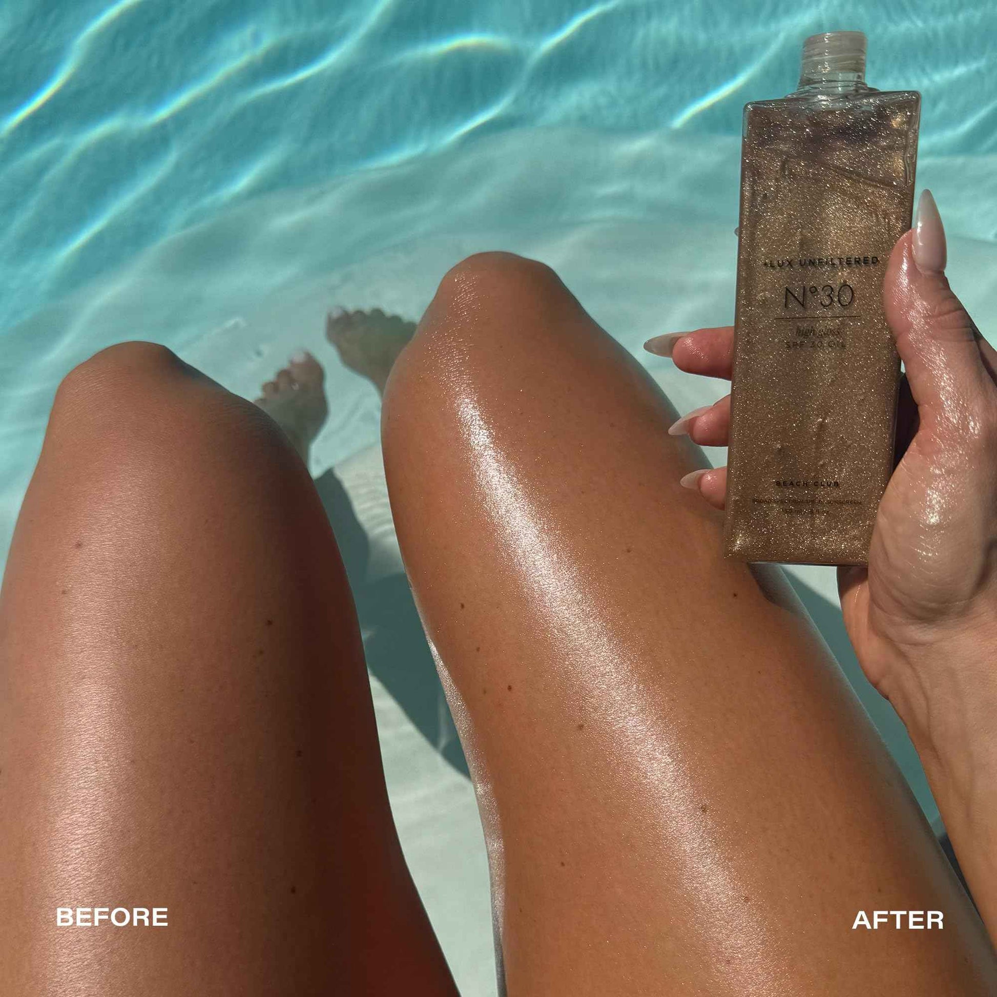 + Lux Unfiltered N°30 Shimmer Body Oil with SPF 30 - Hydrating & Nourishing High Gloss Tanning Oil, Instant Bronze Shimmer Sunscreen - Oxybenzone Free - Broad Spectrum Sunscreen SPF 30