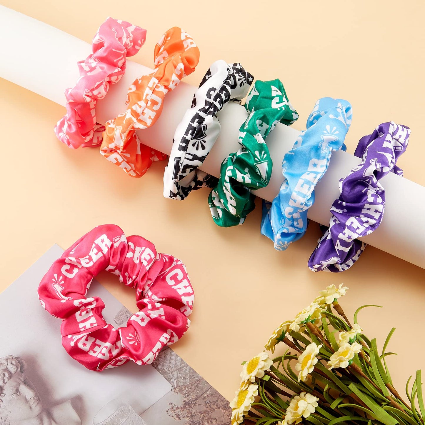 16 Pcs Cheer Scrunchies Bulk Cheer Hair Accessories Cheerleading Hair Ties Cute Elastic Scrunchies Hairband Ponytail Holder for Girls Women Team Sport Player Gift Birthday Party, 8 Colors