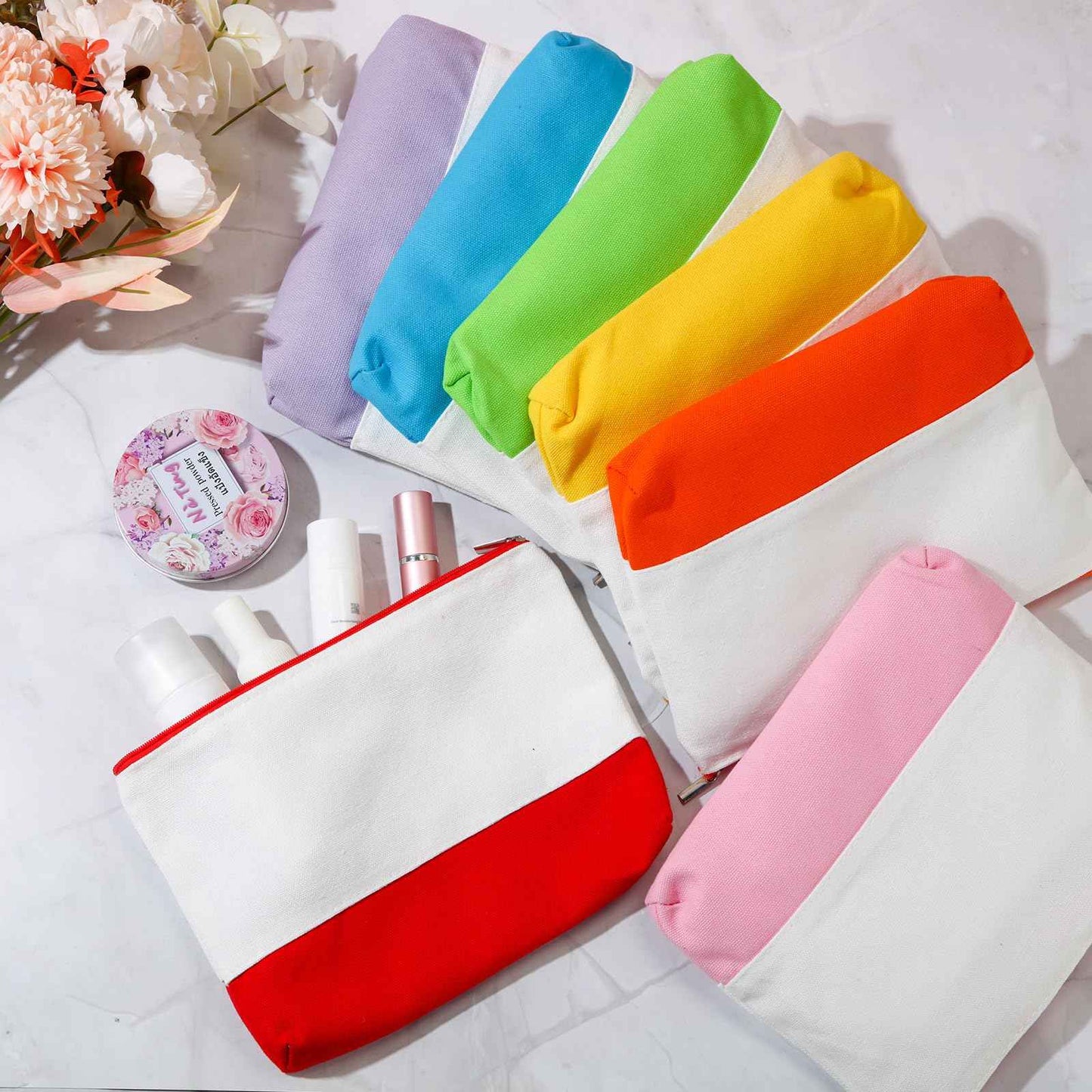 Sweetude 24 Pcs Canvas Cosmetic Bags Bulk 9.84 x 5.12 x 1.97 Inches DIY Blank Makeup Organizer Bag with Zipper Multi Purpose Canvas Pencil Pouch Toiletry Pouch for Women Travel