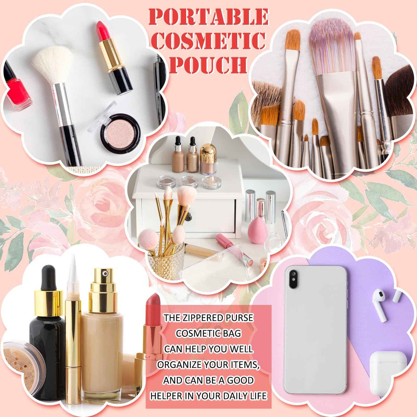 Pinkunn 16 Pcs Inspirational Christian Gifts for Women Religious Makeup Bags Bulk Religious Gifts for Women Inspirational Bible Verse Pencil Pouch Makeup Bags with Zipper for Travel(Flower)