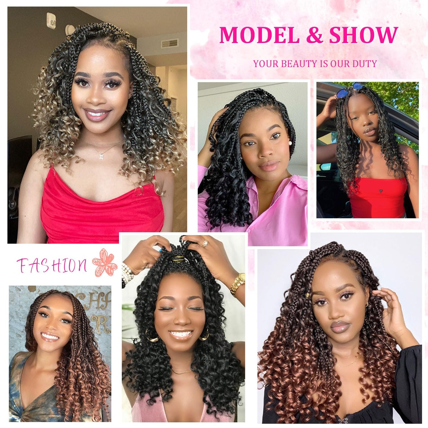 14inch Goddess Box Braids Crochet Hair Crochet Box Braids Curly Ends 3X Bohemian Crochet Box Braids Hair Synthetic Crochet Hair Extensions(1B/30/27)