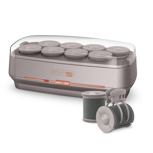 INFINITIPRO BY CONAIR Ceramic Flocked Hot Rollers for Long, Medium, and All Hair - Hair Curler - Hair Roller Clips Included - 2 inch Rollers