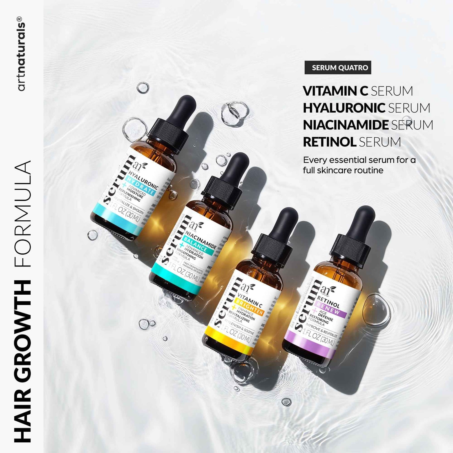Vitamin C Serum Skin Care 4-Piece Set: Includes Retinol, Hyaluronic Acid & Niacinamide – Anti-Aging, Skin Brightening, Hydrating, Wrinkle Reduction, Dark Spot Corrector – 3-Month Supply – artnaturals