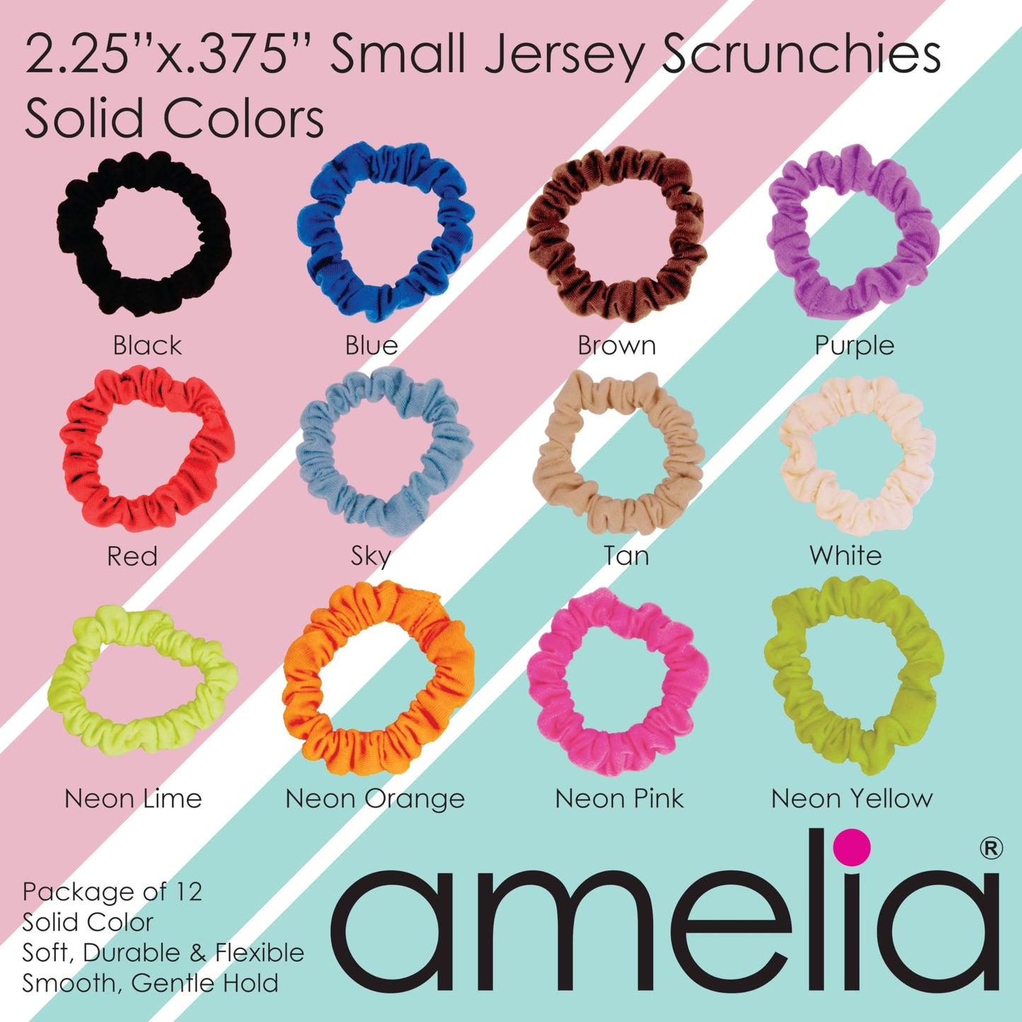 Amelia Beauty Small Black/White Dot Mix Jersey Mini Scrunchies for Fine Hair, 12-Pack – Soft & Stylish No-Damage Hair Ties for Everyday Fun!