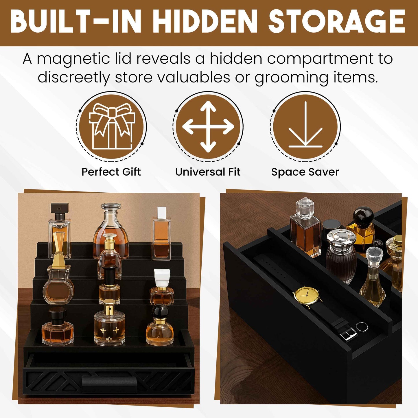 Cologne Organizer for Men - Drawers & Dresser Organizer Countertop - Perfume Holder Stand For Men Organizador De Perfumes - by NovaHavensNest (Black-4 Tier)