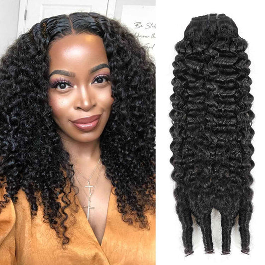 Mihugass Burmese Curly Clip in Hair Extensions #1B Natural Black Color Curly Clip ins For Women Brazilian Virgin Clip on Hair(14inch,#1B)