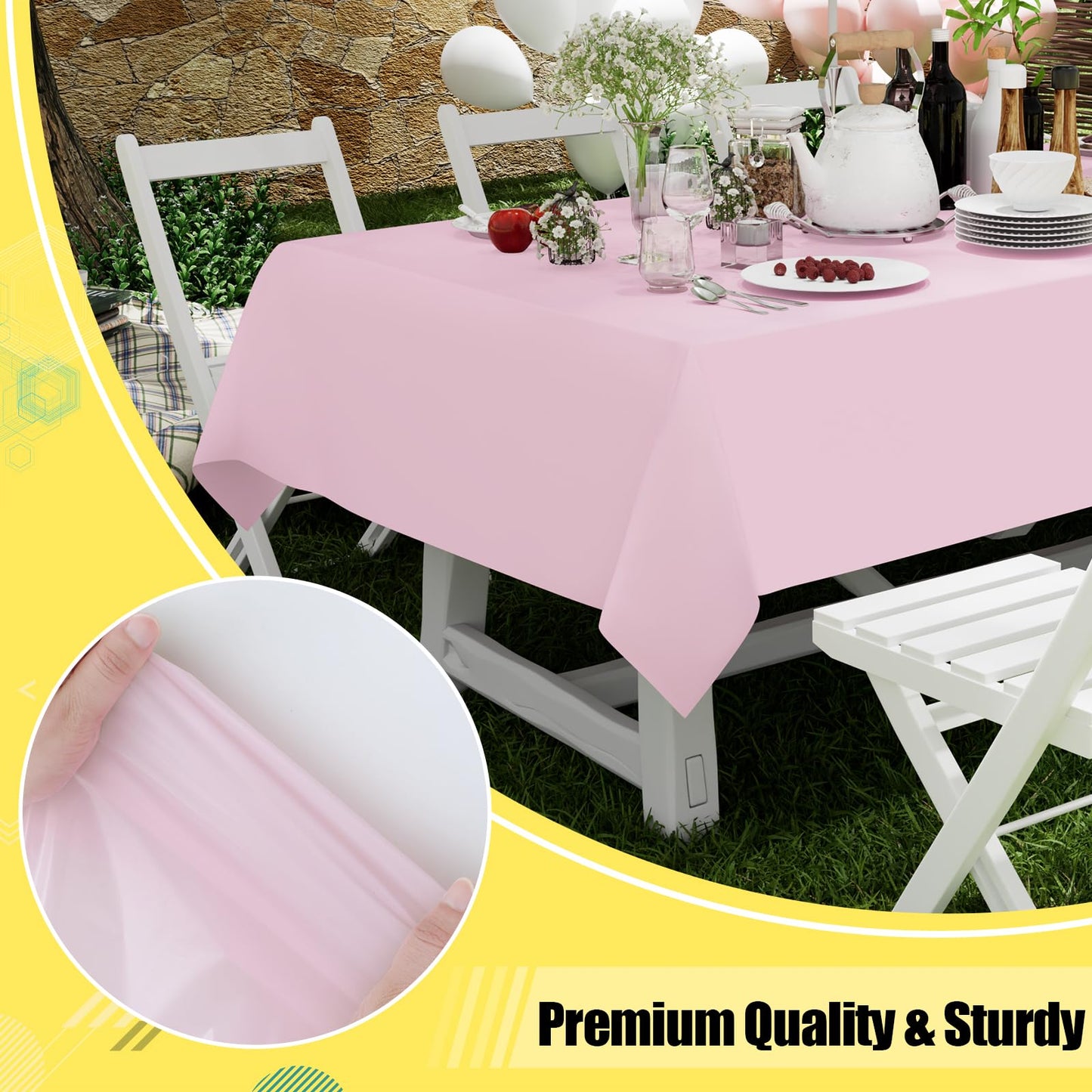 Smiry Disposable Table Cloth - 6 Pack, 54 x 108 Inch Table Cloths for Parties, Decorative Tablecloths for Rectangle Tables, Waterproof Plastic Table Cover, Leakproof & Sturdy, Pink