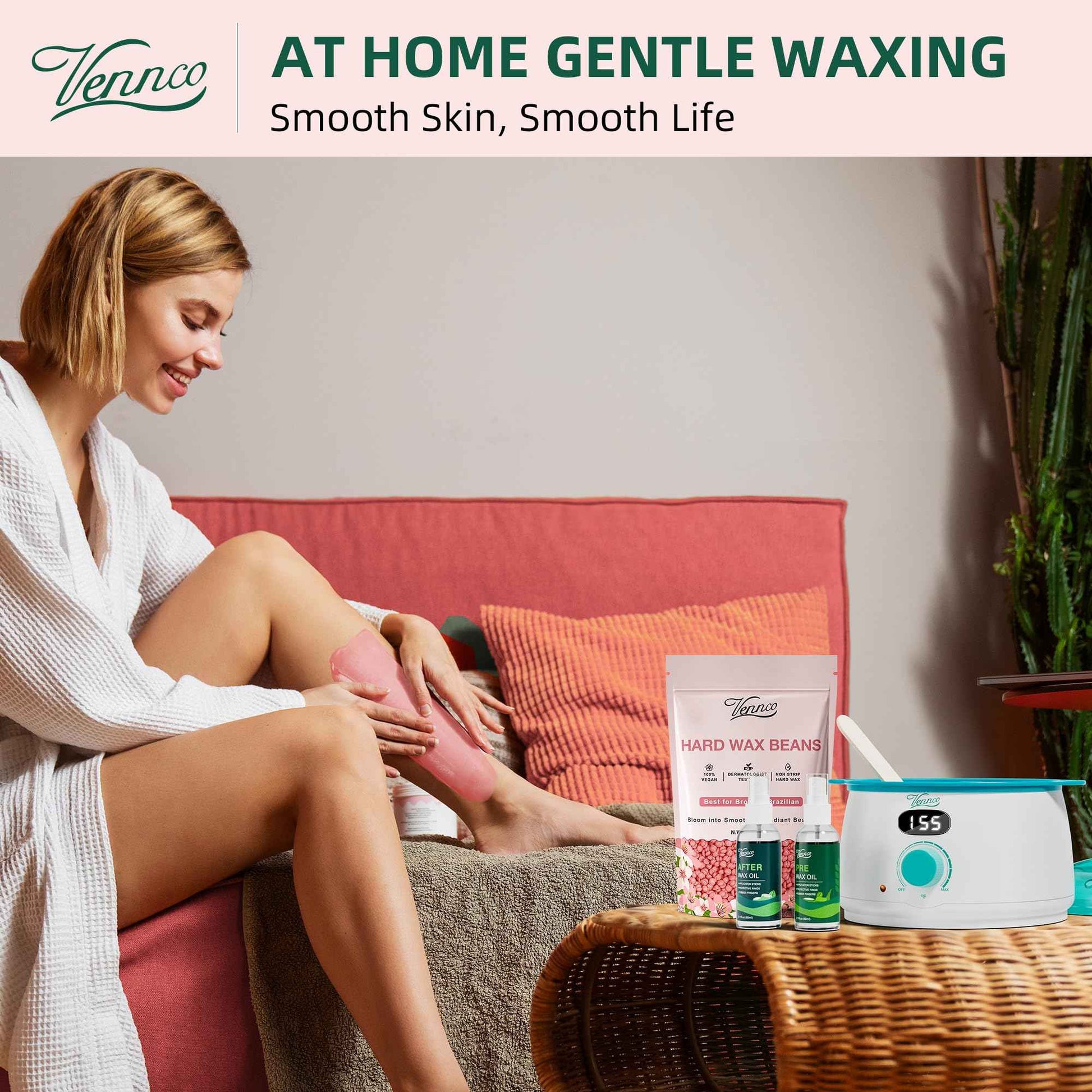 VENNCO Hard Wax Beads 2-Pack, 1lb Aloe Hard Wax Beads for Coarse Hair Full Body + 1lb Cherry Blossom Hard Wax Beads for Sensitive Skin, Perfect for Facial, Eyebrows, Arms, and Brazilian