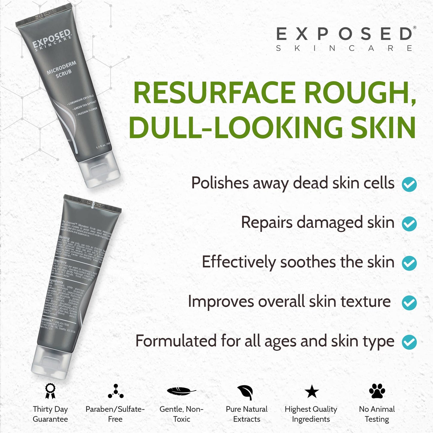 Exposed Skin Care Microderm Face Scrub to Improve Acne Scars, Blackheads, Fine Lines, Clogged Pores – Gentle Exfoliating Face Scrub with Corundum Crystals to Achieve Smooth, Glowing Skin (1.7 Fl Oz)