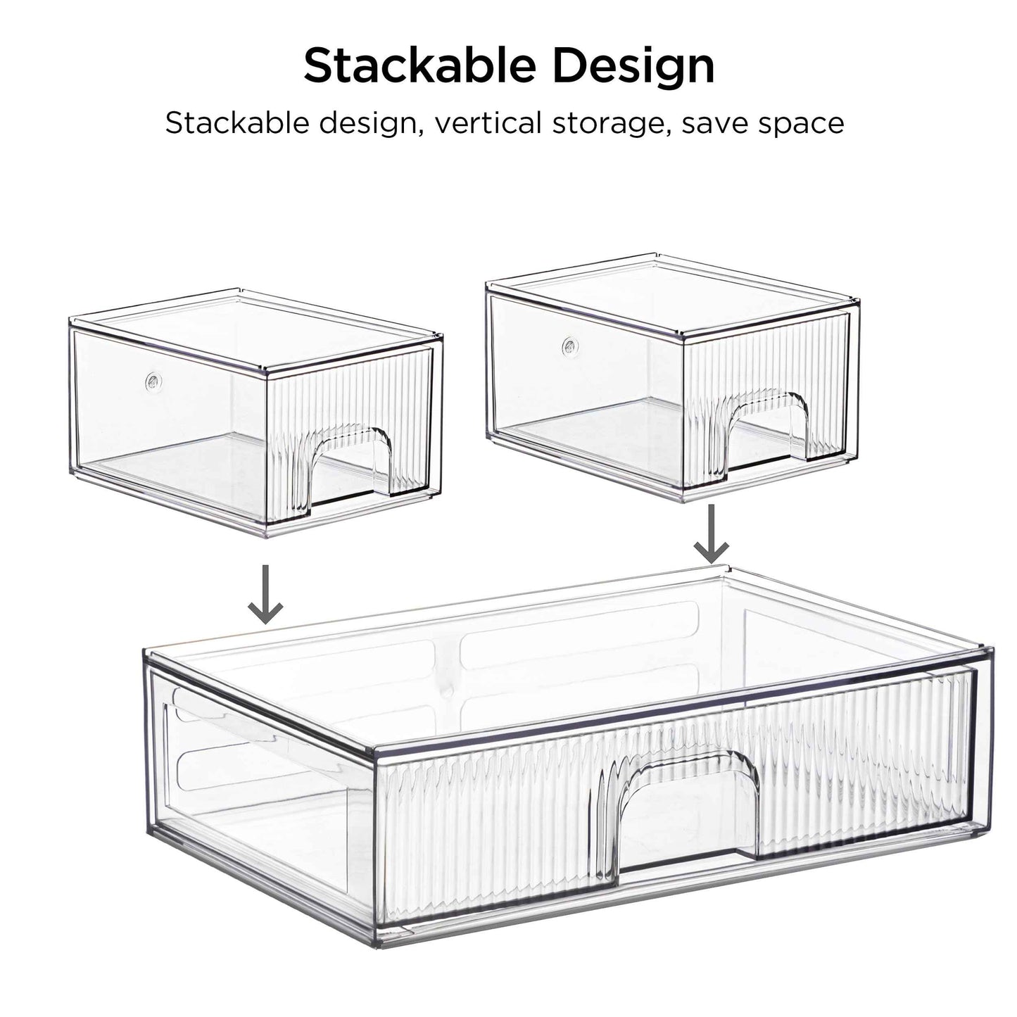 HBlife Stackable Clear Acrylic Storage Drawer Organizer - Set of 3 Makeup and Bathroom Storage Bins - Versatile for Vanity, Undersink, Kitchen, and Office Organization